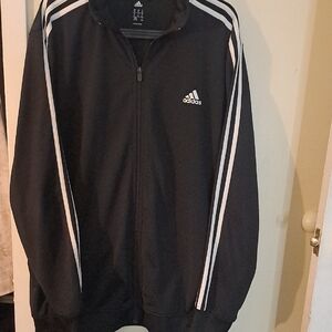 Adidas Men's Black and White Vintage Zip Up Jacket
